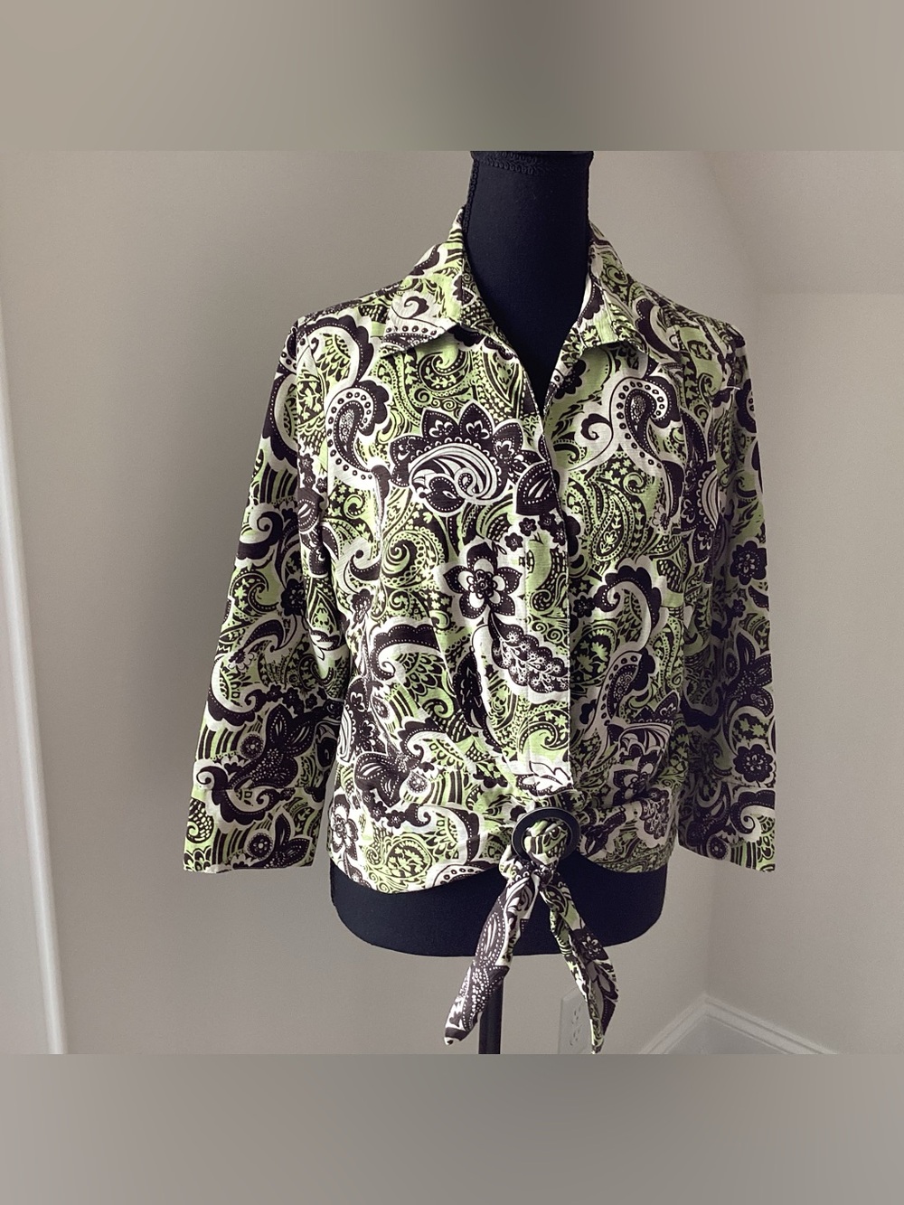 Silk‎ Land 100% Silk Paisley Tie Front Blouse Boho Cottagecore Size 4